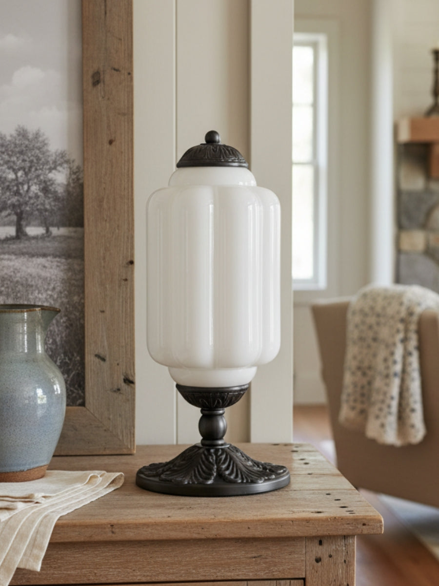 Vintage Glass Table Lamp with Brass or Black Finish - Lamylie