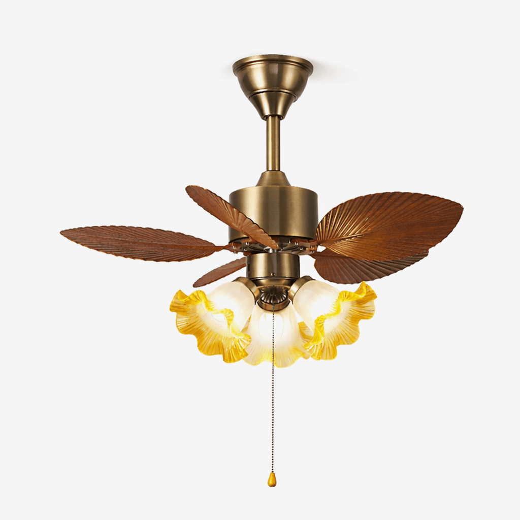 Stropní ventilátor s listovým vzorem a osvětlením | Nastavitelný vintage styl – Lamylie