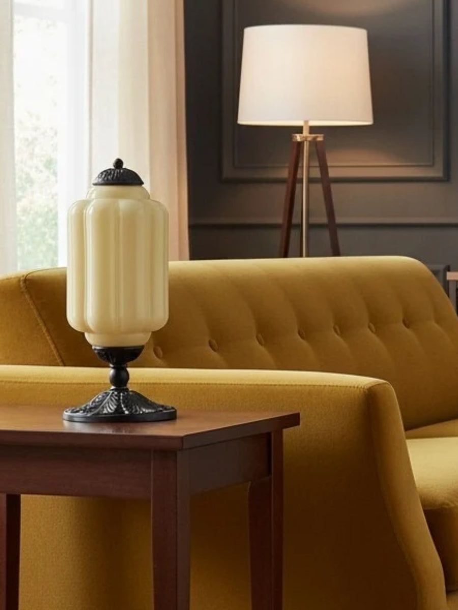 Vintage Glass Table Lamp with Brass or Black Finish - Lamylie