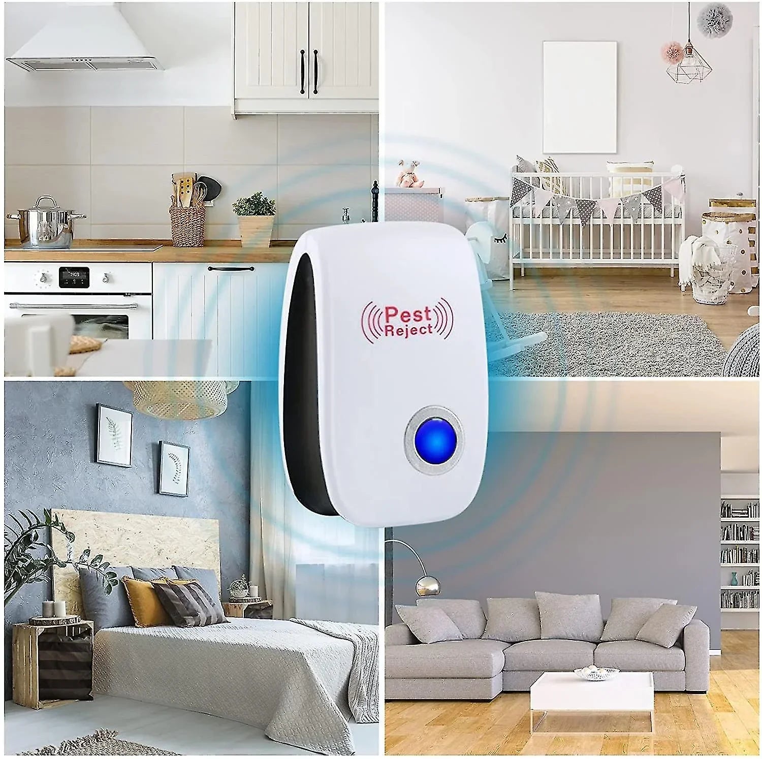 Ultraljudsskrämma mot skadedjur | Plug-in-skydd mot möss, gnagare och insekter | Giftfri och husdjursvänlig | Täcker 40 m² – Lamylie