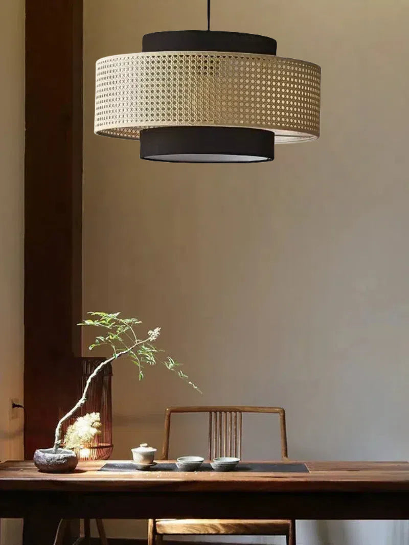 Handwoven Hemp Pendant Lamp in Zen Style | Natural Rattan Drum Lamp for Rustic Atmosphere - Lamylie