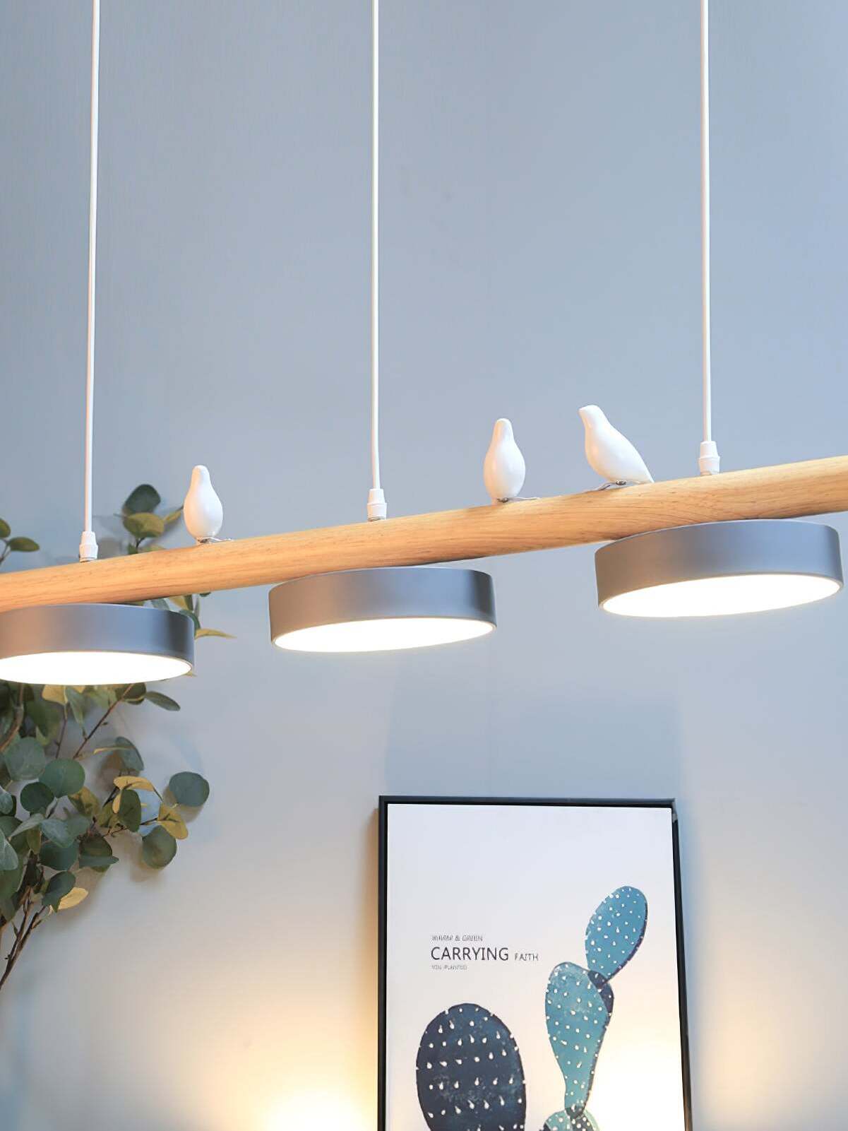 Wooden Pendant Lamp Bird Shape Three Shades Scandinavian Kitchen Island - Lamylie