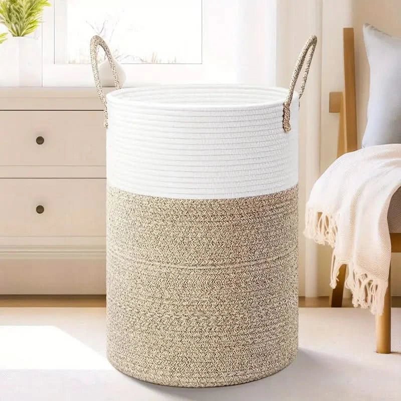 Coș pliabil din bumbac | Coș de rufe de 60L | Depozitare modernă | Coș din sfoară - Lamylie
