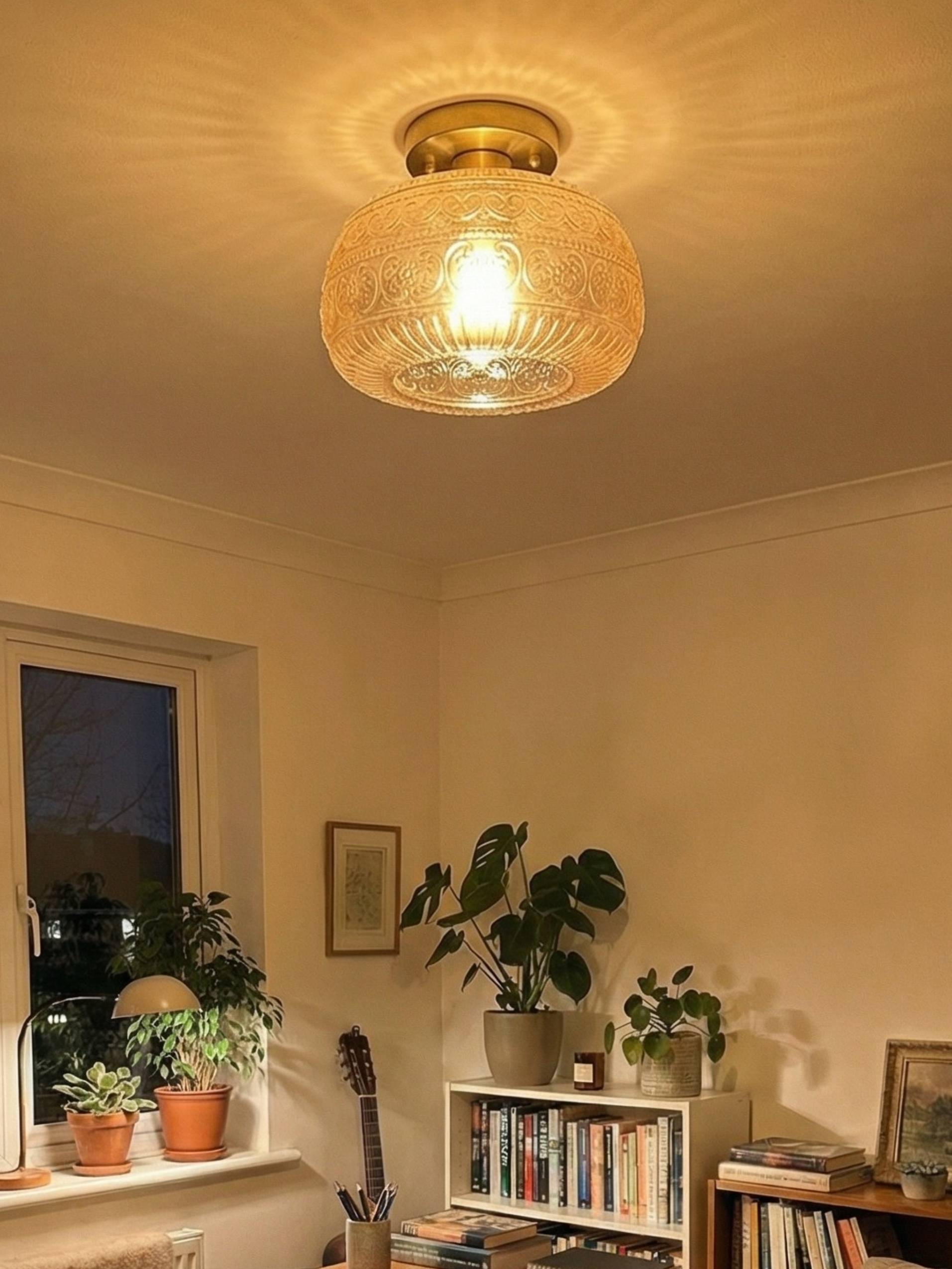 Glass Globe Ceiling Lamp Textured Glass Semi-Flush Lighting for Any Room - Lamylie