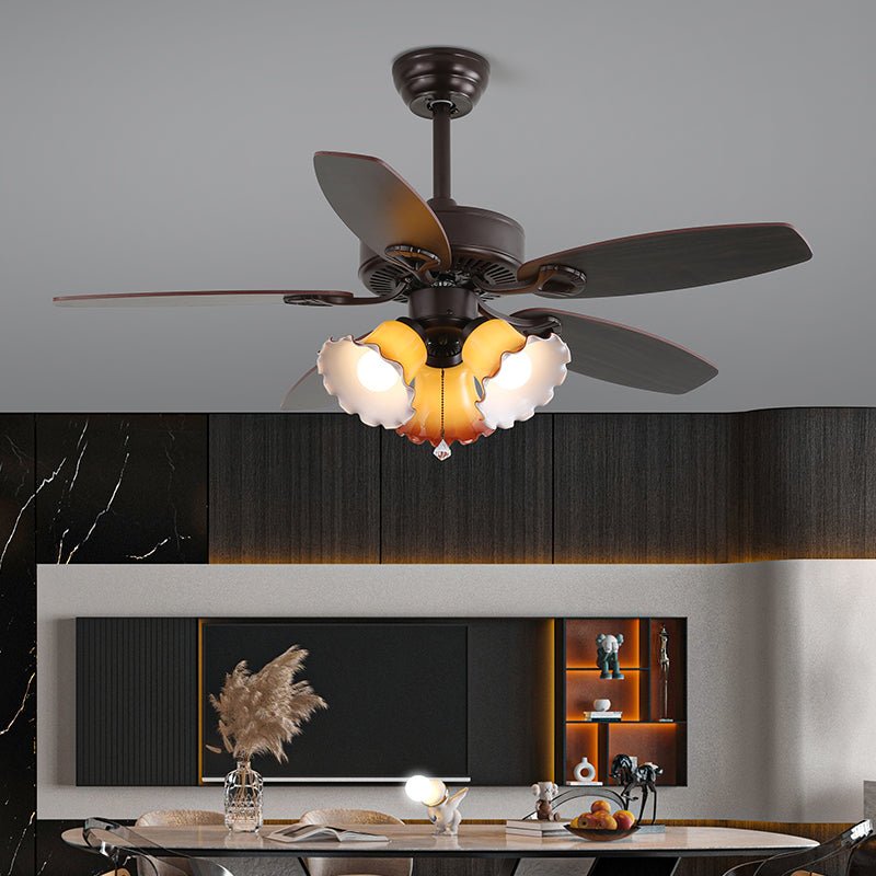 Deckenventilator mit Beleuchtung und Fernbedienung, klassisches Holz und Glas, Ø107 cm – Lamylie