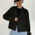 Kurzer Trenchcoat für Damen in uni – Verstellbarer Knopf-Kordelzug, klare Silhouette