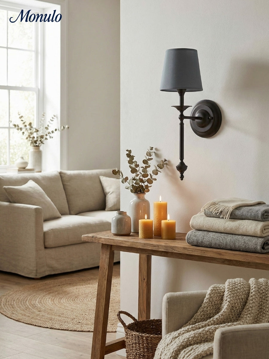 Stoffwandleuchte mit Vintage-Kupfer-Finish | Atmosphärische Beleuchtung für Flur, Schlafzimmer und Wohnzimmer - Lamylie