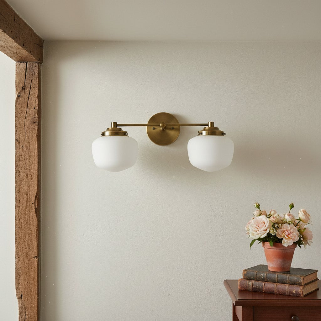 Globe Wall Lamp Classic Bathroom Schoolhouse Lighting Matte Opal Glass for Mirror and Sink - Lamylie