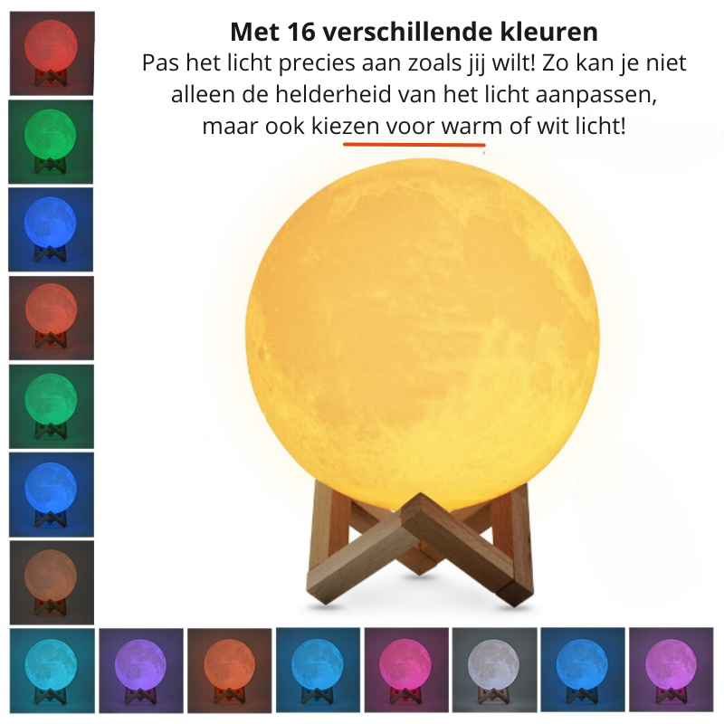 Moon Light with Wooden Base – 16 Shades & Adjustable Brightness - Lamylie