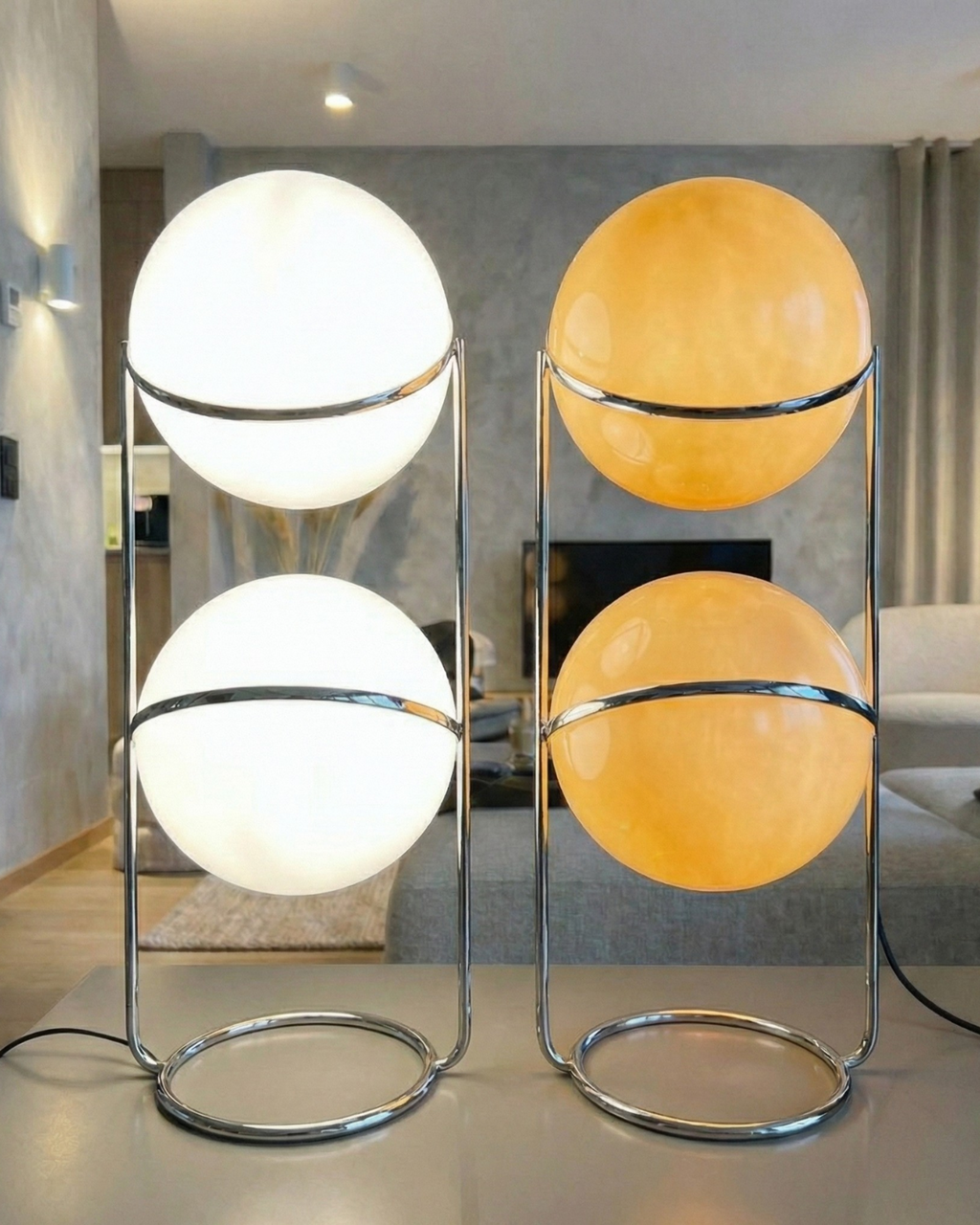 Modern Floor Lamp with Chrome Finish and Acrylic Globes | Atmospheric Lighting for Living Room and Bedroom - Lamylie