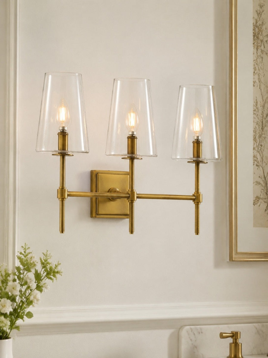 Glaswandleuchte mit klarem Glas | Einzel- bis Dreifach-Konfiguration | Elegante Badezimmerbeleuchtung - Lamylie