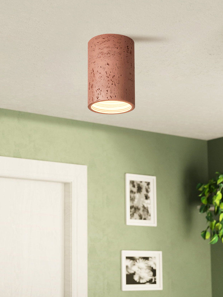 Zylindrische Travertin-Deckenlampe | LED-Beleuchtung für moderne Innenräume - Lamylie