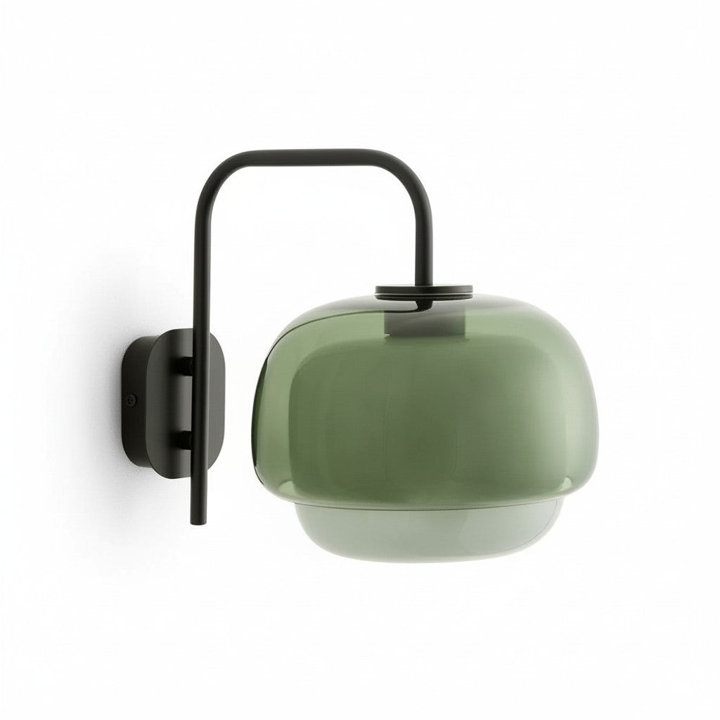 Colored Glass Wall Lamp with Round Shade | Green, Pink, Orange | Modern LED Lighting - Lamylie