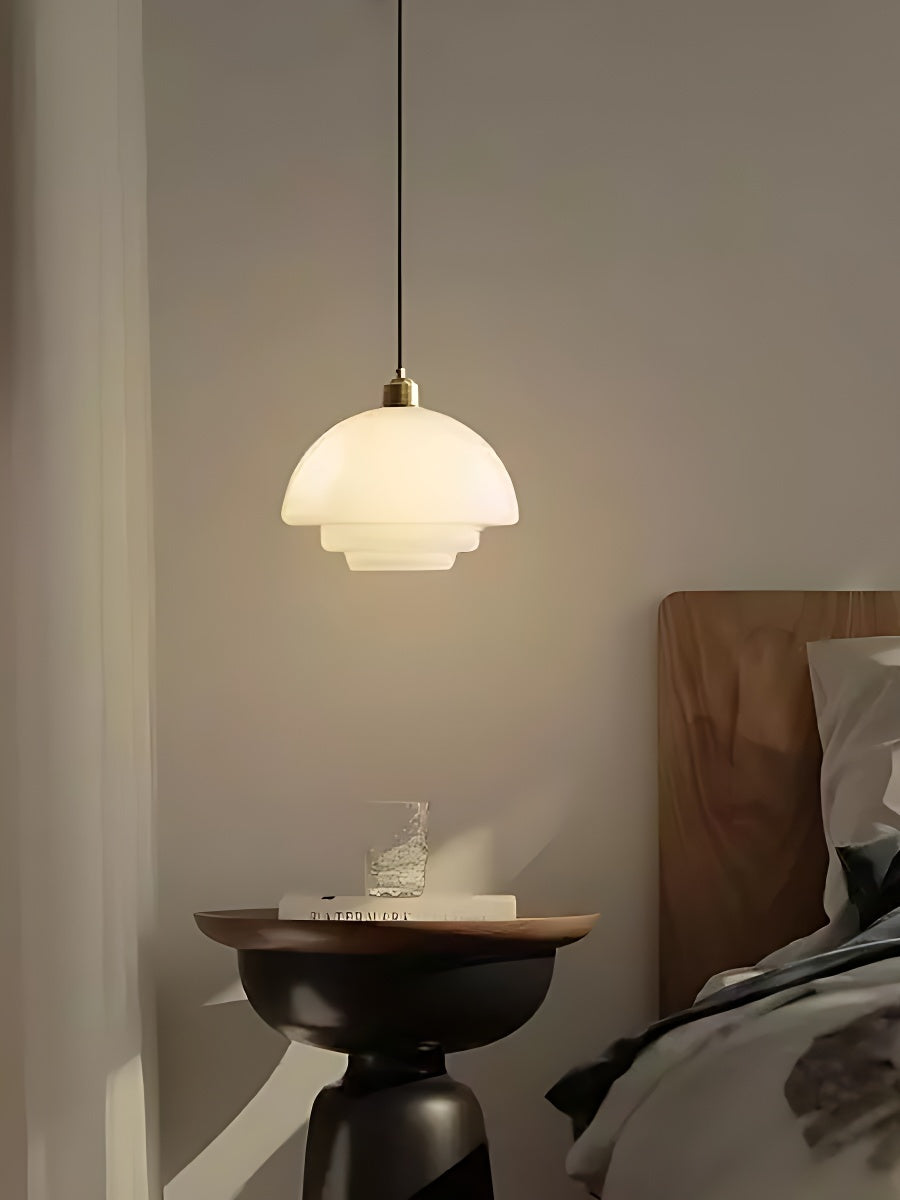 Glas-Pendelleuchte mit geschichtetem Design | Milchig weißes mattiertes Glas für Esszimmer und Wohnzimmer - Lamylie