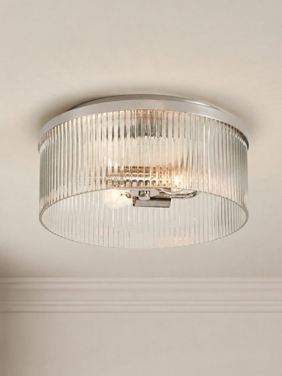 Ribbed Glass Ceiling Lamp Modern Low-Profile Design Bedroom Living Room Hall - Lamylie