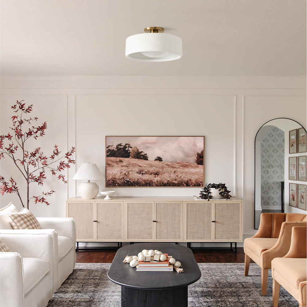 Keramische plafondlamp in Scandinavisch design met halfronde porseleinen kap - Lamylie