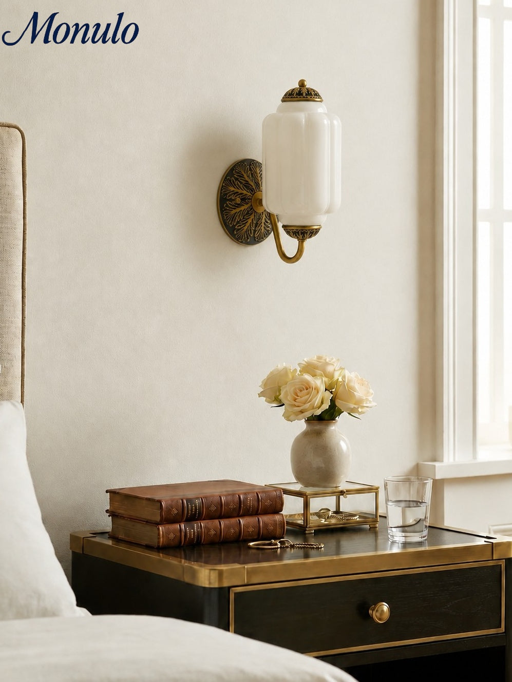 Milk Glass Wall Lamp Eloise for Hall and Bedroom | Vintage Wall Lighting with Milky White Glass - Lamylie