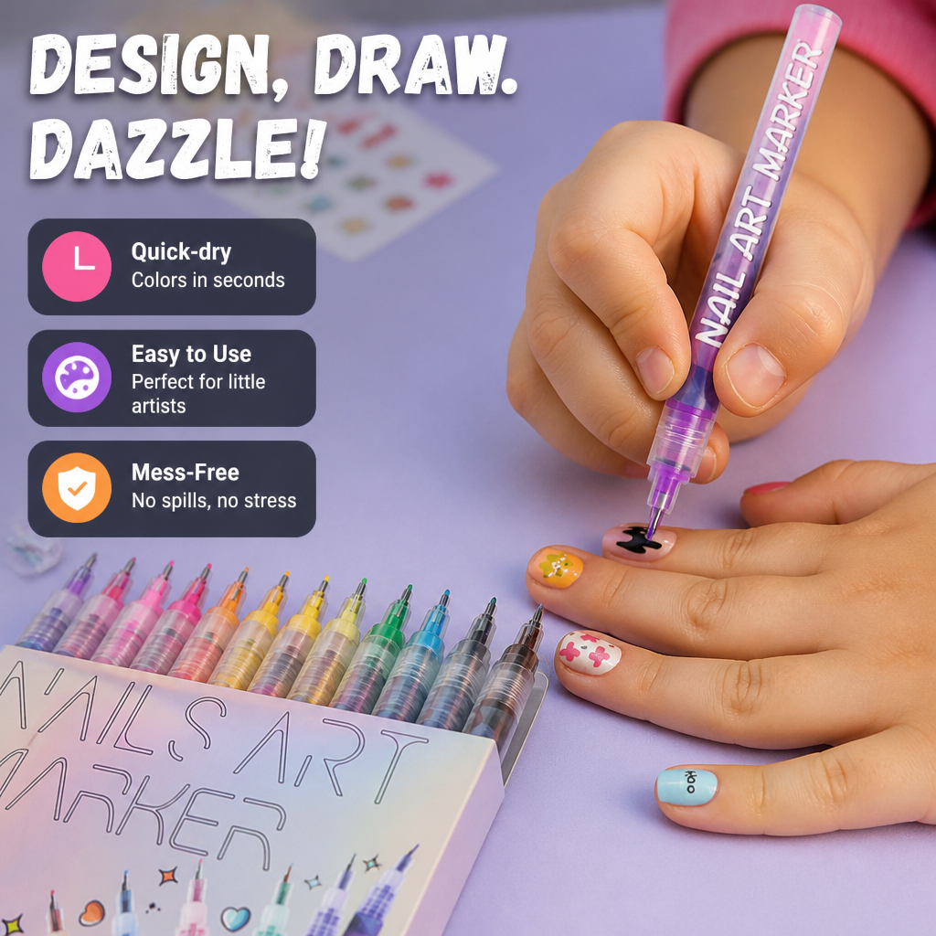 Set de stilouri pentru nail art ColorSplash — Aprinde creativitatea copilului tău cu distracție instantanee, fără murdărie - Lamylie