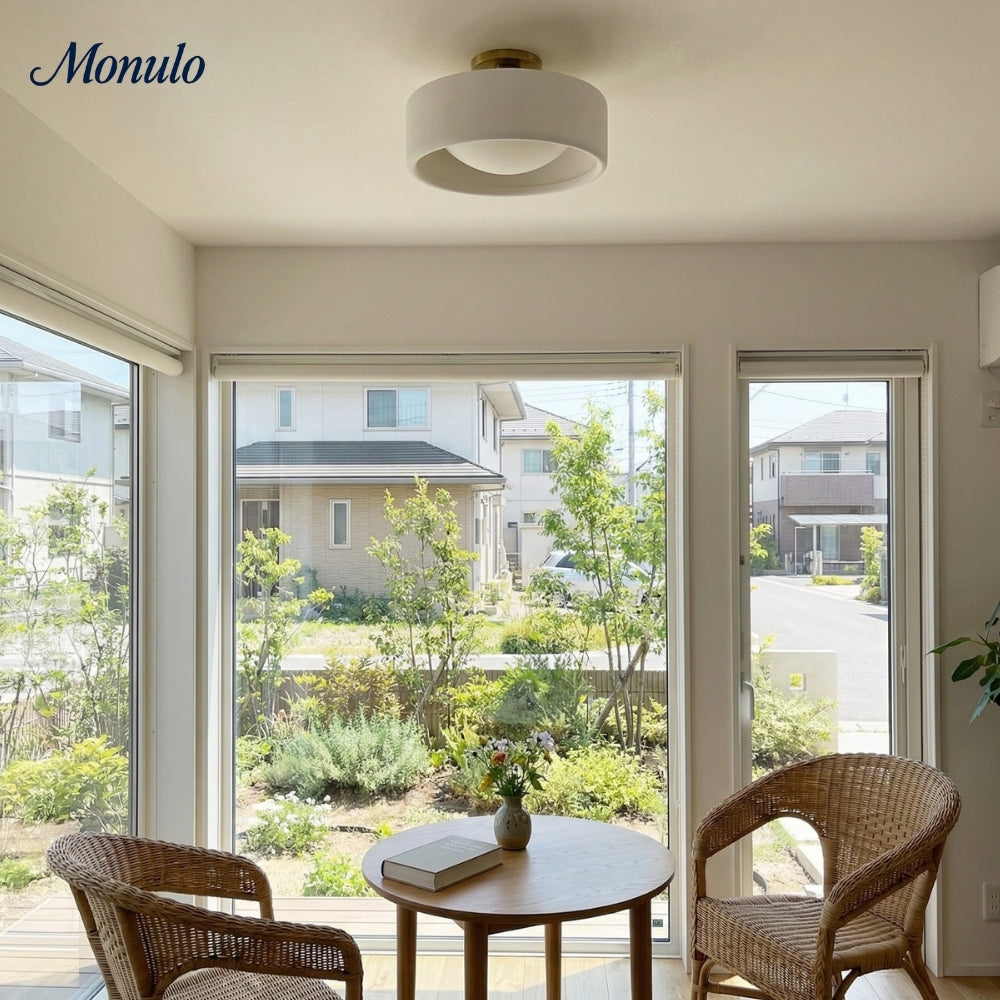 Porcelain Ceiling Lamp with Sleek Mounting | Modern Low Profile Lamp Ceramic Surface Lighting - Lamylie