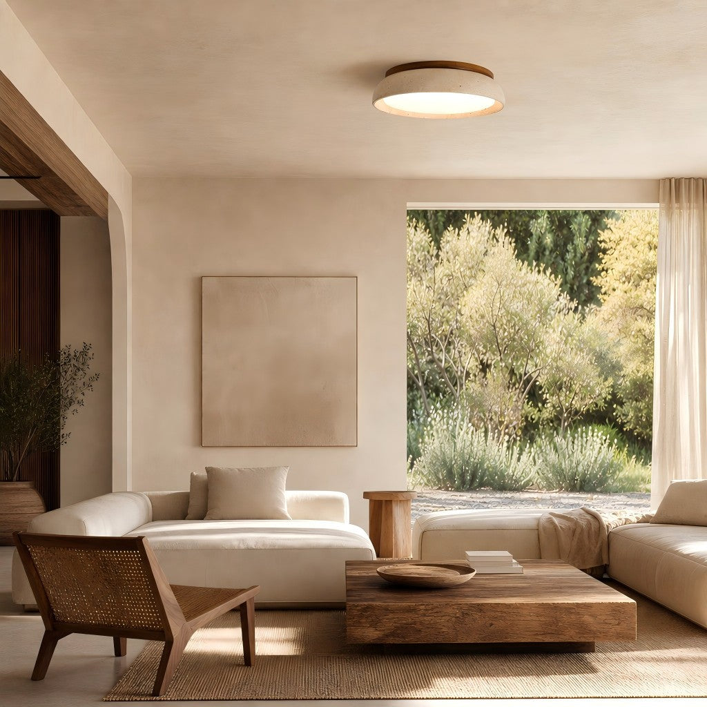Ceiling Lamp Travertine Sculpture Beige Natural Stone 30cm 43cm Scandinavian Warm Light - Lamylie