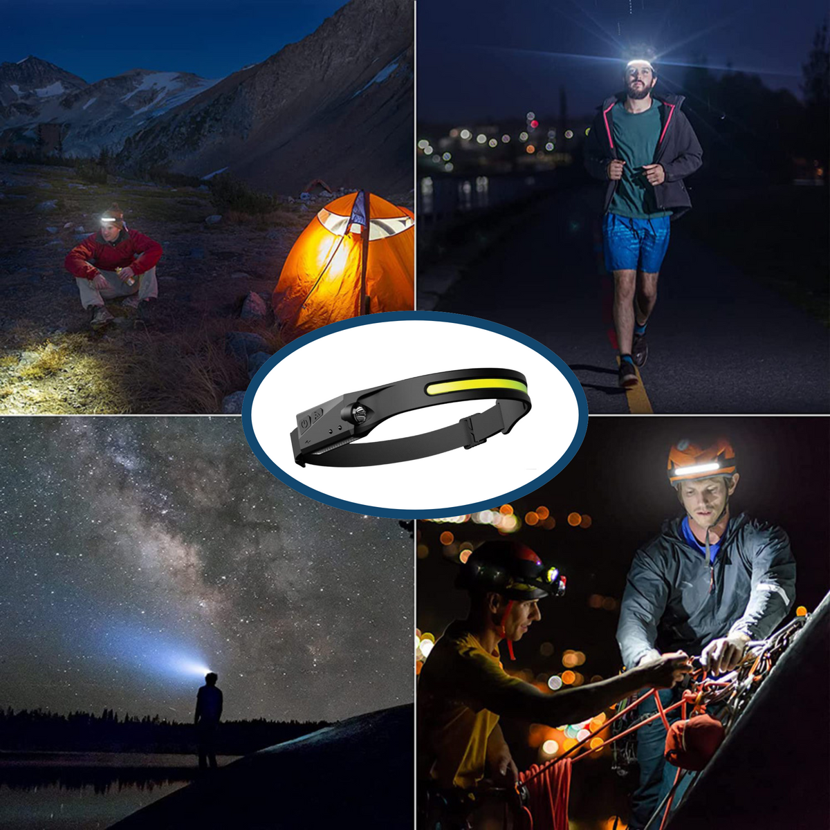 Čelová svítilna s COB LED, nabíjecí baterií USB a pohybovým senzorem - Lamylie