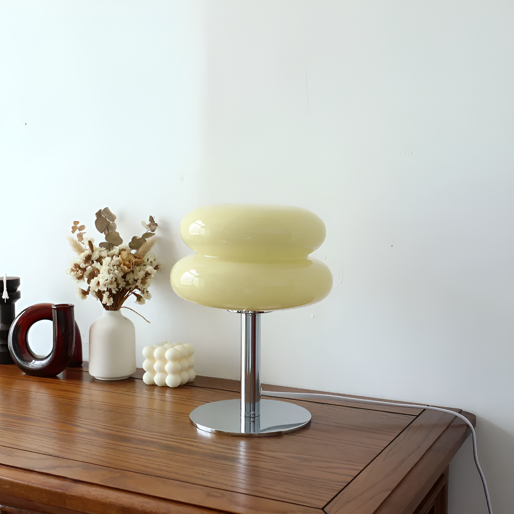 Venice Macaron Mushroom Table Lamp | Design Glass Dome with Iron Base | Decorative Lighting for Bedroom Living Room | Ø18×28cm - Lamylie