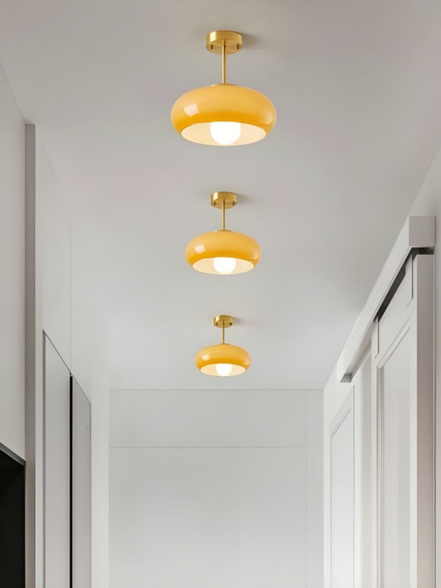 Ceiling Lamp Glass Disc Bauhaus Design Brass or Chrome Orange Yellow or White Glass Retro Stylish Lighting - Lamylie