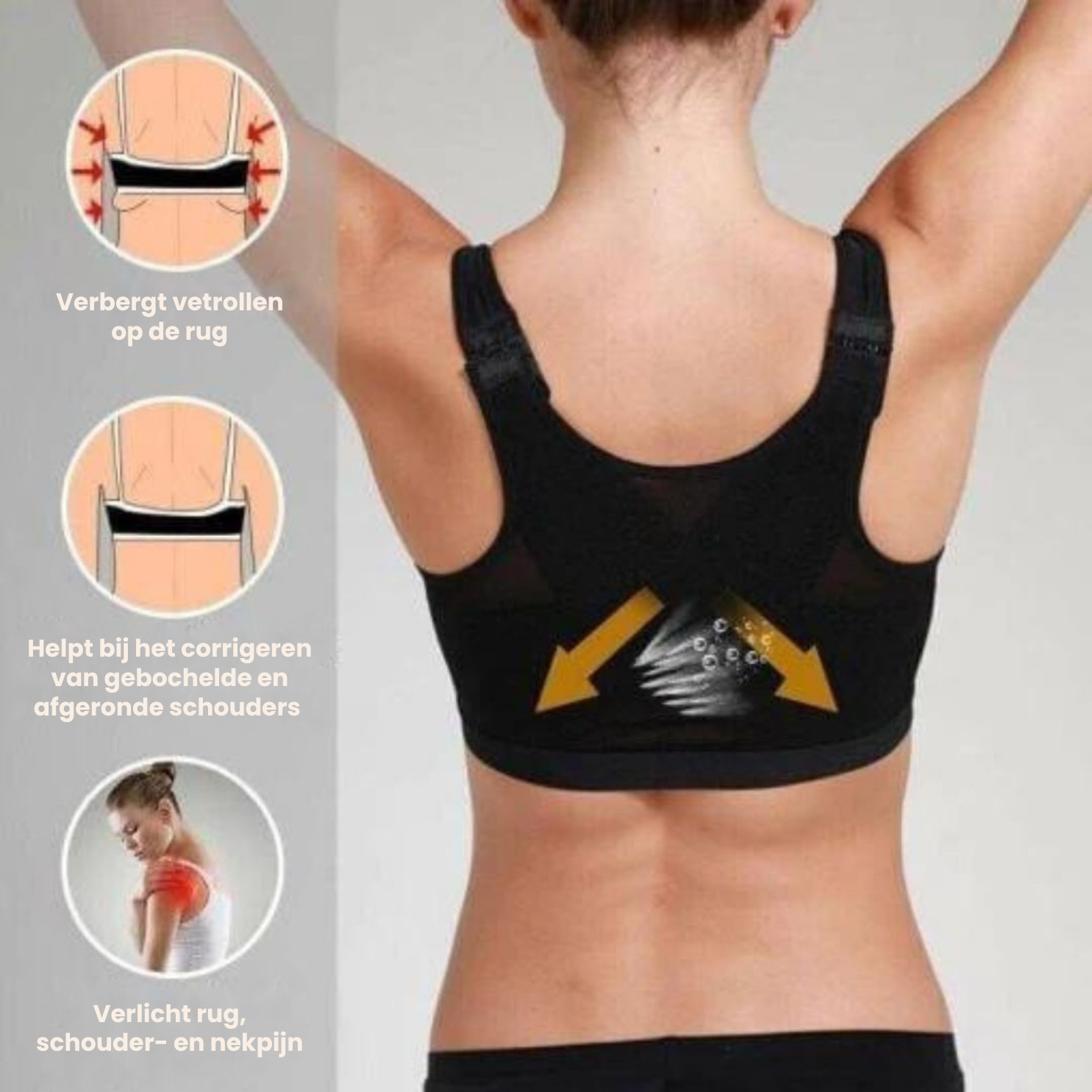 Soutien-gorge confort correcteur de posture à fermeture frontale noir beige blanc - Lamylie
