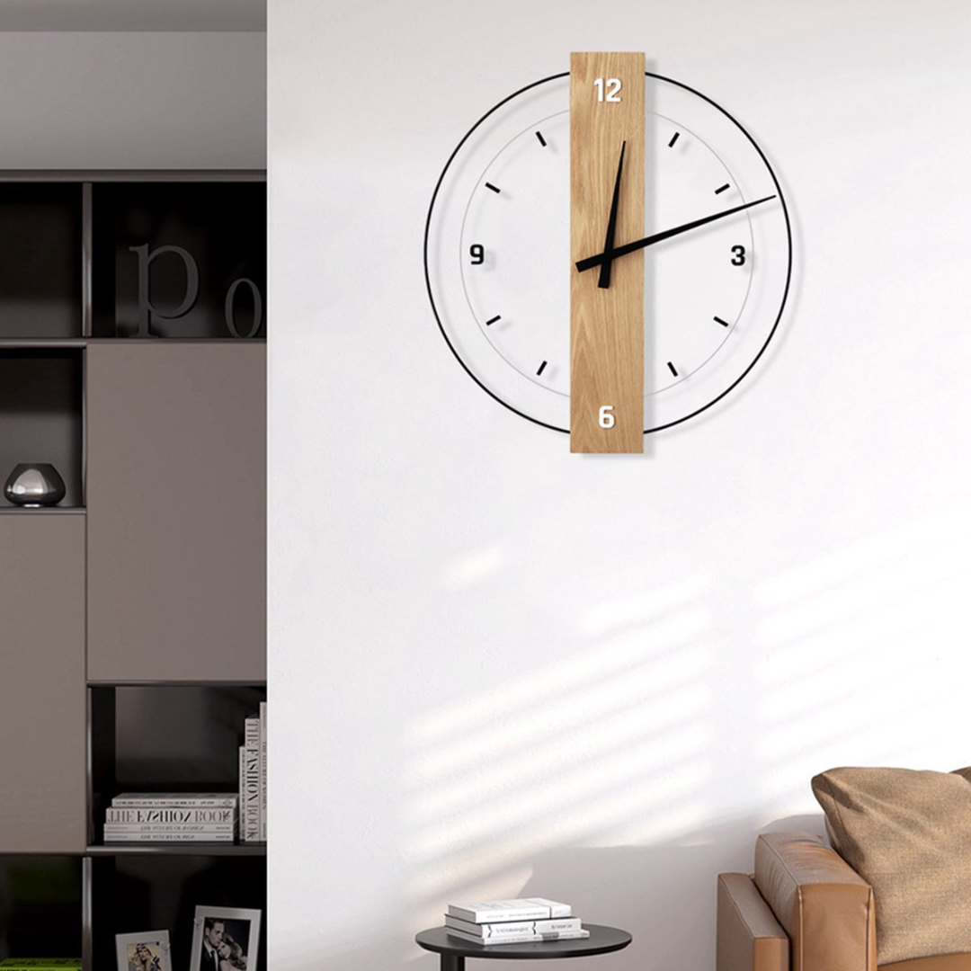 Large Quiet Wooden Wall Clock for Living Room Decor - Lamylie