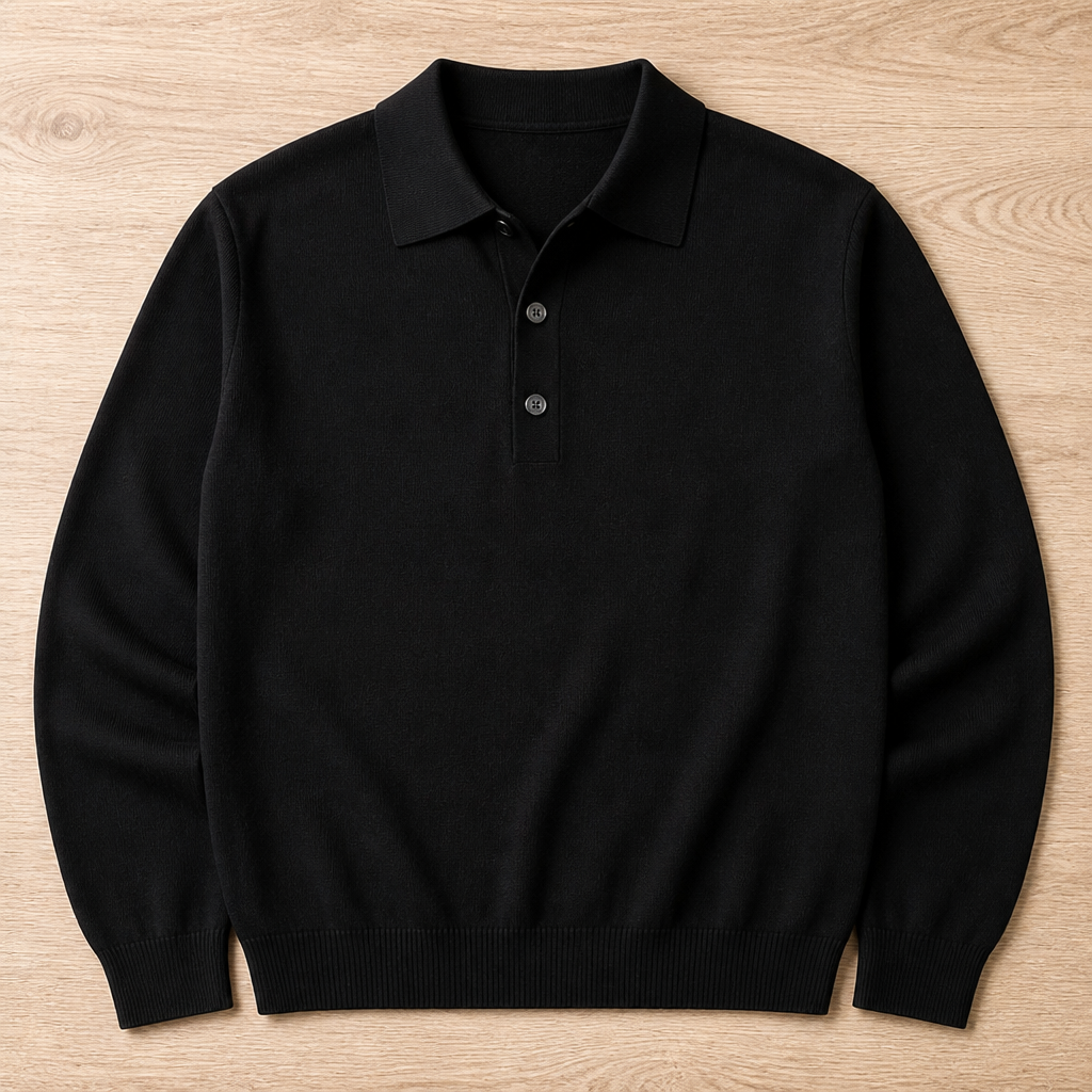 LuxeWave – Feinstrick-Poloshirt mit langen Ärmeln und Drei-Knopf-Leiste - Lamylie