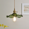 Selene Glas-Pendelleuchte | Hibiskusblüten-Design Messingglas | Hängende Beleuchtung Esszimmer Wohnzimmer Schlafzimmer | E27 Fassung 23-33cm - Lamylie