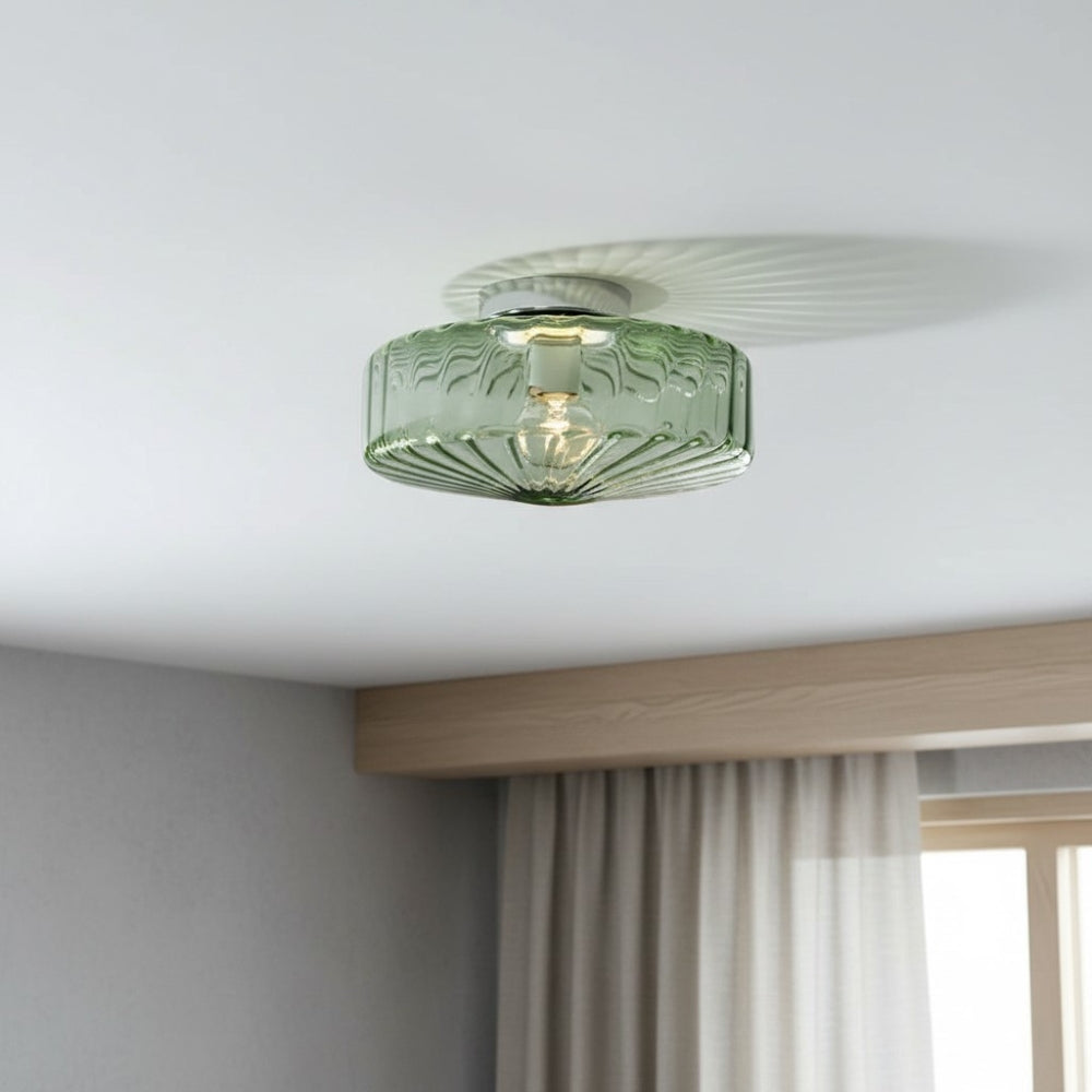 Vintage Ribbed Glass Ceiling Lamp Green | Classic Lighting for Dining Room, Entrance & Hallway - Lamylie