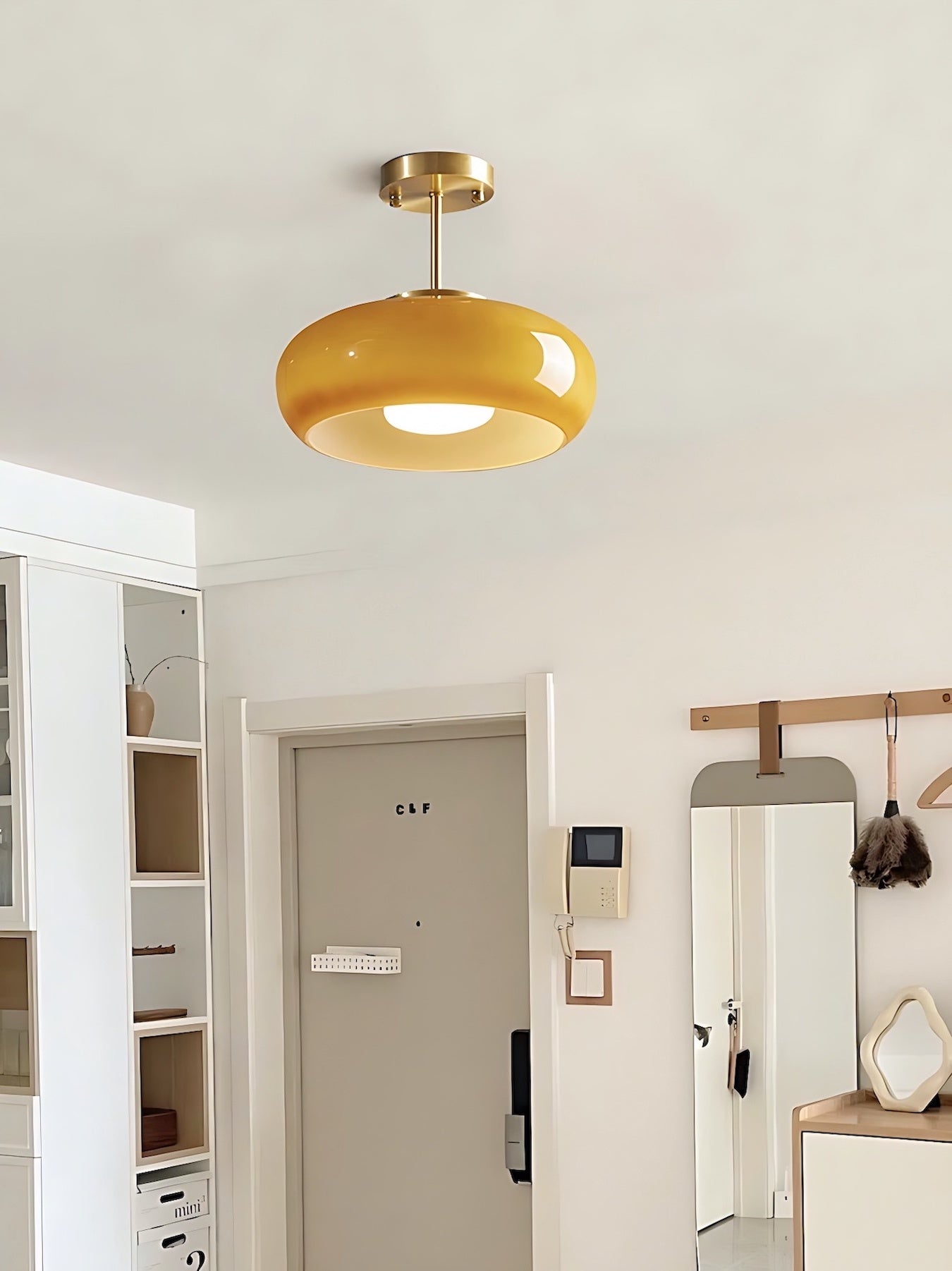 Ceiling Lamp Glass Disc Bauhaus Design Brass or Chrome Orange Yellow or White Glass Retro Stylish Lighting - Lamylie