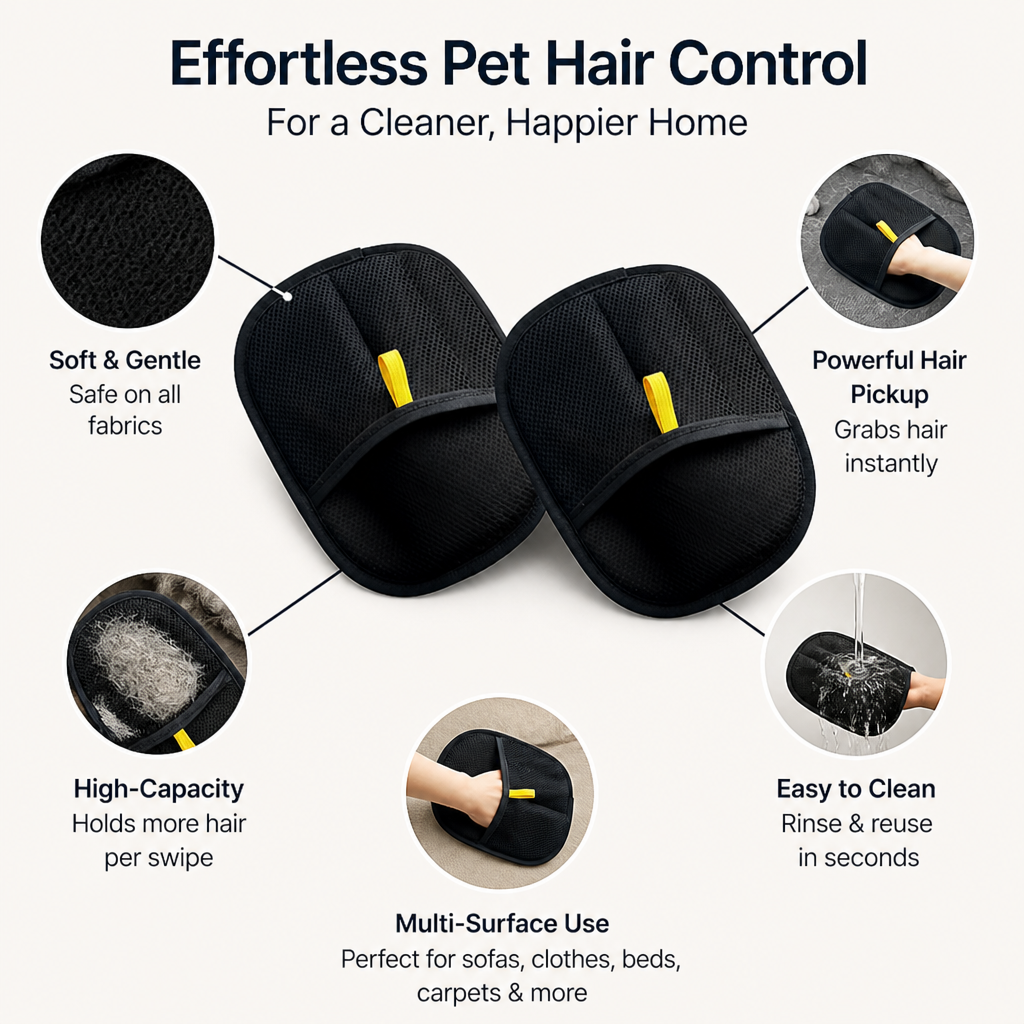 Luvas para pelos FurTamer — Controle fácil dos pelos do seu animal de estimação para uma casa tranquila e sem alergénios - Lamylie