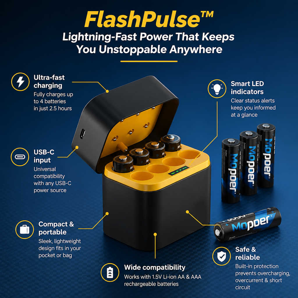FlashPulse — Recharge AA & AAA Batteries to Full 1.5V Power in 2.5 Hours - Lamylie