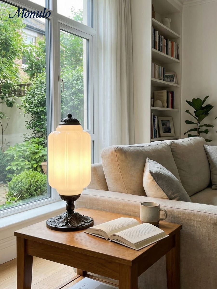 Vintage Glass Table Lamp with Brass or Black Finish - Lamylie