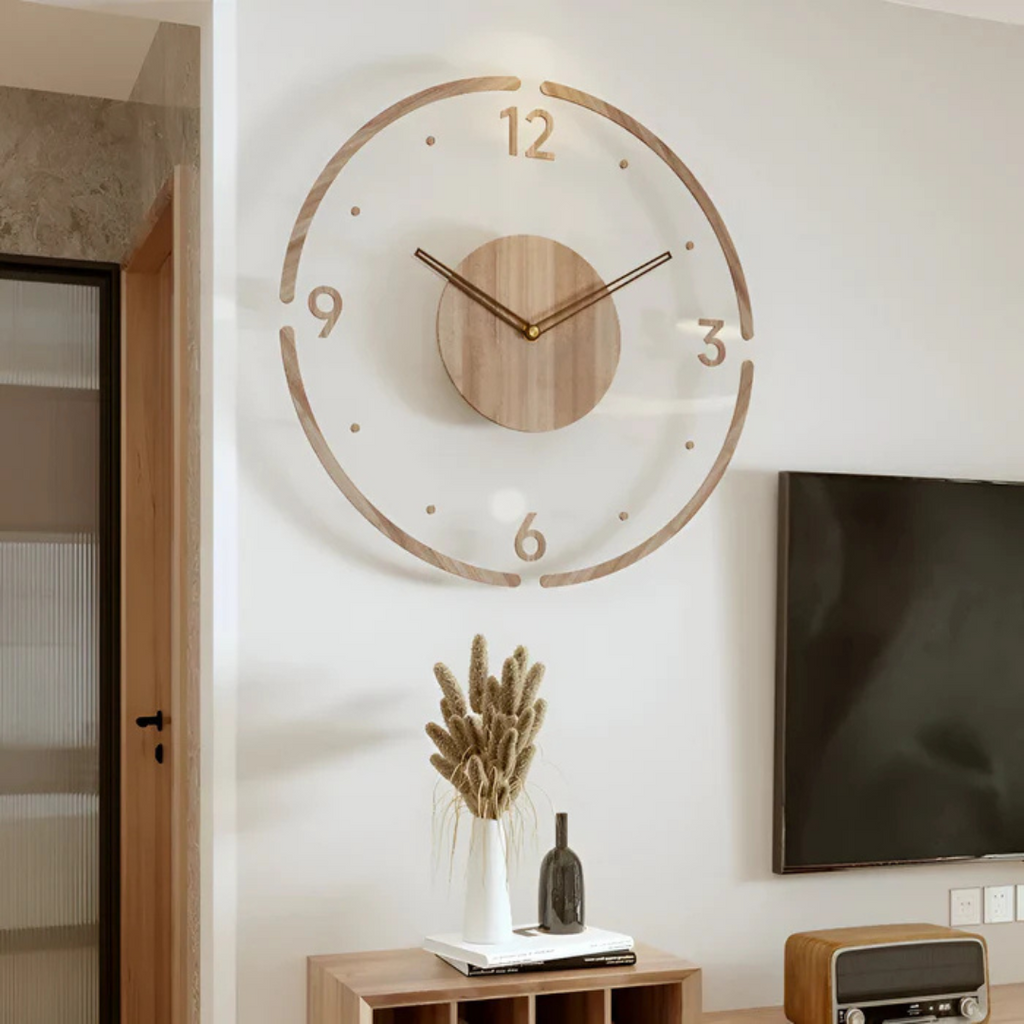 Väggklocka i akryl och trä Ø30 cm | Tyst urverk, modern tidsvisning, skandinavisk stil för vardagsrum, kök och kontor – Lamylie
