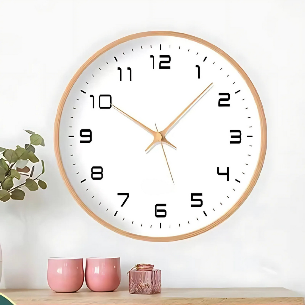 Wanduhr aus Holz mit leisem Uhrwerk im skandinavischen Design Ø25 cm Ø30 cm in natürlicher Holzoptik, leises Quarzuhrwerk, Wohnzimmer, Schlafzimmer – Lamylie