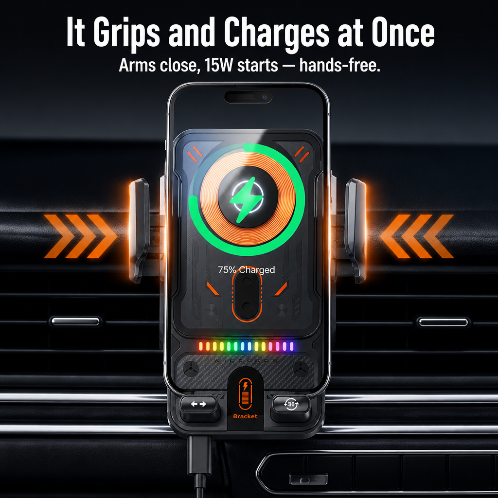ChargeCruze — Greppa, ladda och kör handsfree med 15 W automatisk klämkraft - Lamylie