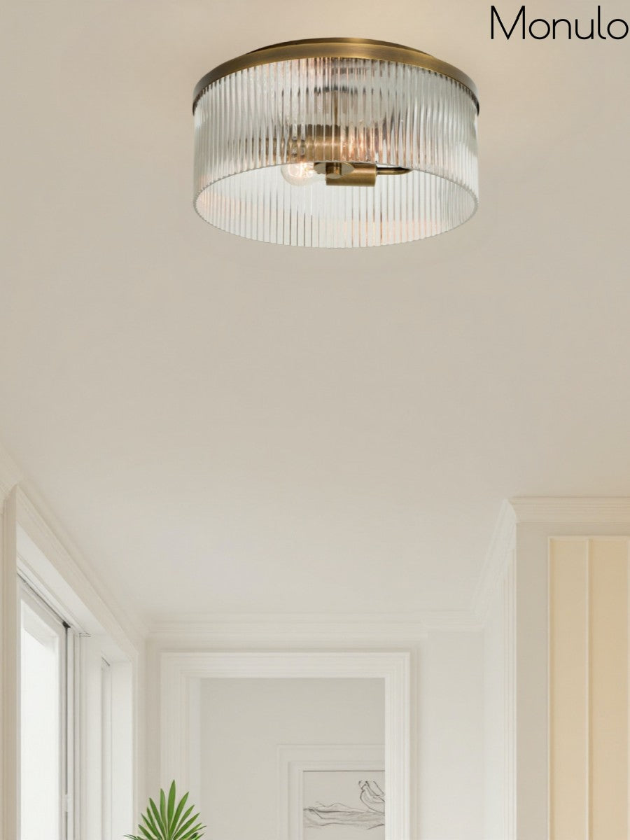 Ribbed Glass Ceiling Lamp Modern Low-Profile Design Bedroom Living Room Hall - Lamylie