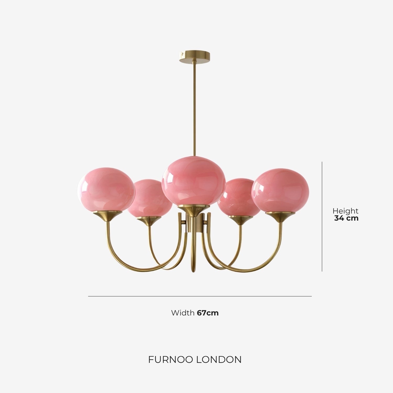Mid-Century Glass Chandelier with Globe Shades and Polished Metal Finish | Available in Copper and Chrome with Colored Glass | 3 or 5 Arms with Adjustable Rod System - Lamylie