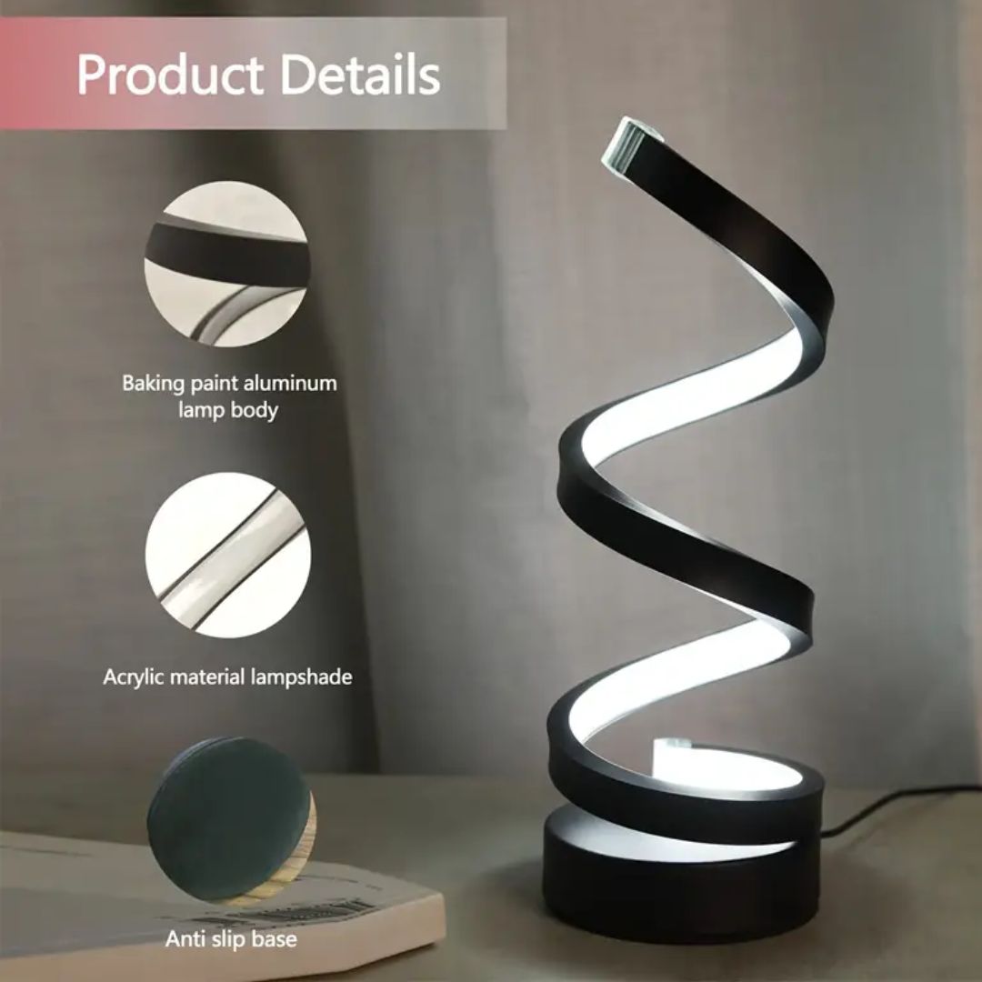 Spiral LED Table Lamp – Touch-Control Dimmable Light - Lamylie
