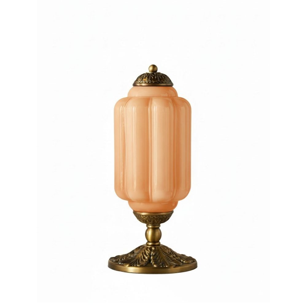 Glass Table Lamp with Scallop Design Vintage Style Bedroom Living Room Accent Lighting Black Brass Frosted Glass - Lamylie