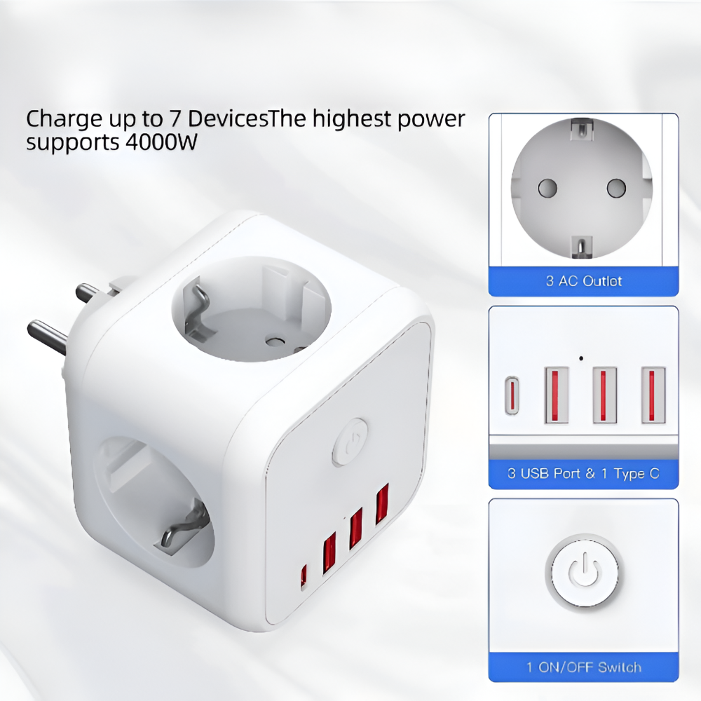 Bloc multiprise | Multiprise | Protection contre les surcharges avec interrupteur marche-arrêt | PowerCube - Lamylie