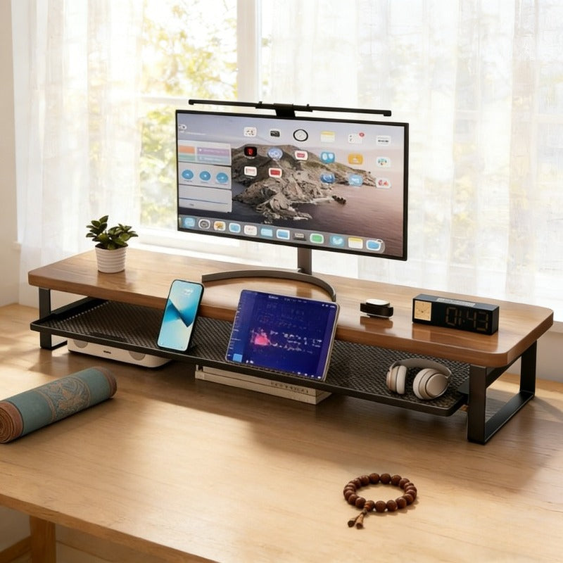 Monostand Dual-Tier Computer Stand — Raised Monitor Platform and Compact Storage Drawer