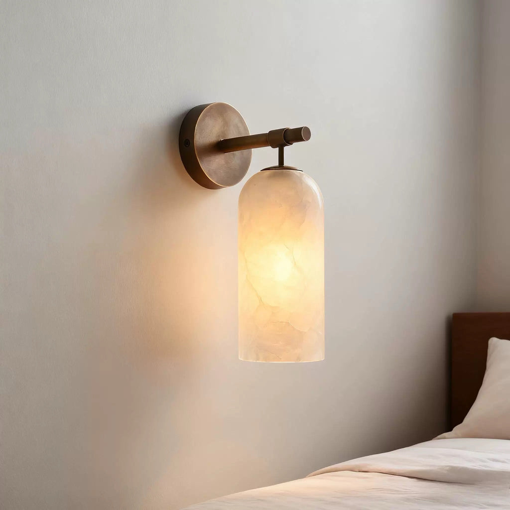 Alabaster Wall Lamp Cylindrical Minimalist Golden Fixture Warm Glow Lighting - Lamylie