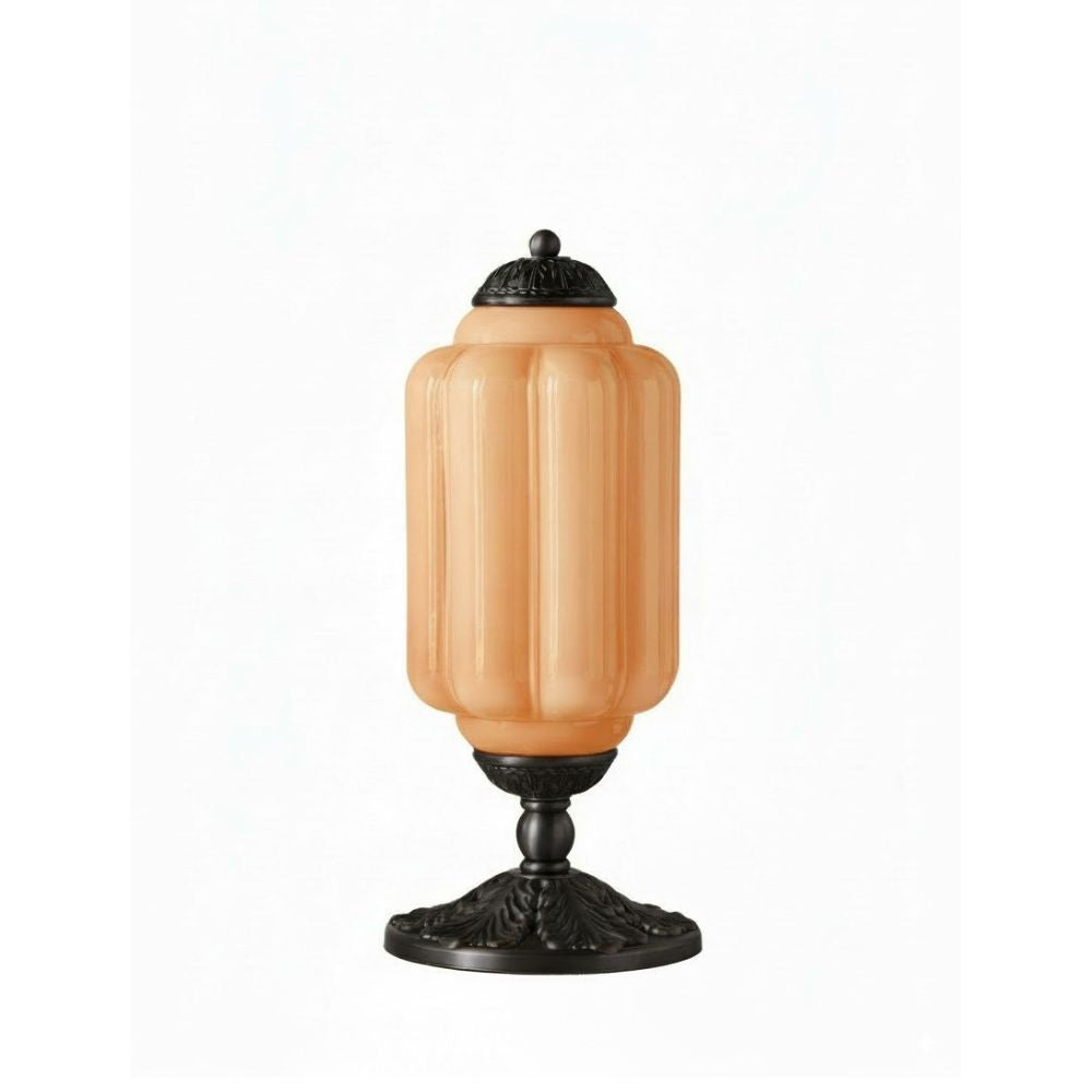 Glass Table Lamp with Scallop Design Vintage Style Bedroom Living Room Accent Lighting Black Brass Frosted Glass - Lamylie