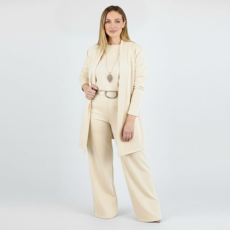 GlideFlex – Elegant Three-Piece Knit Set with Longline Cardigan - Lamylie