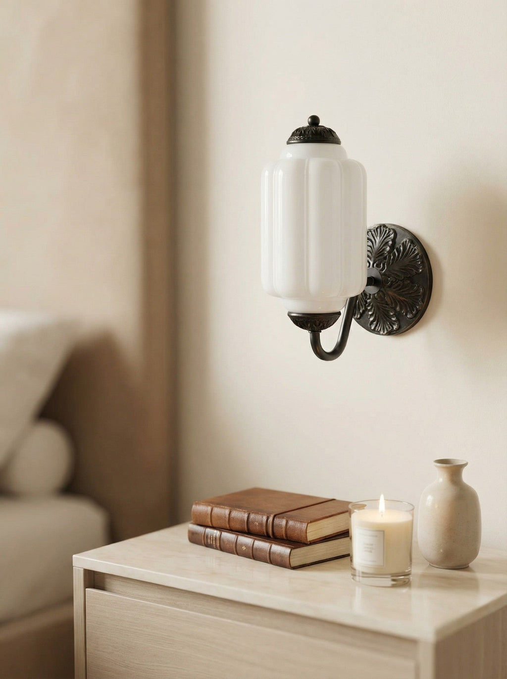 Milk Glass Wall Lamp Eloise for Hall and Bedroom | Vintage Wall Lighting with Milky White Glass - Lamylie