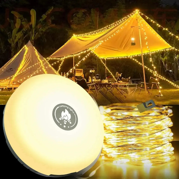 Camping lantern with 10m RGB string lights – ambiance & safety for every outing - Lamylie